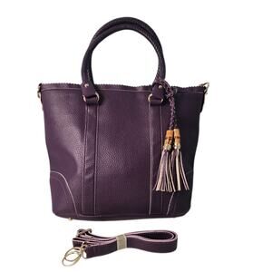 Mellow World Purple Tote Shoulder Bag Vegan Faux Pebbled Leather Tassels New